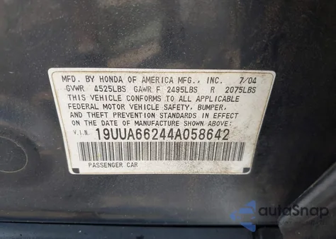 2004 Acura Tl z USA, uszkodzony, nr VIN 19UUA66244A058642